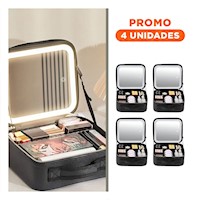 Pack4 Maletin Portatil de Maquillaje con Espejo Negro Practico Y+Regalo Sticker